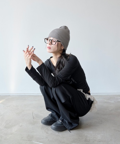 UNE MANSION（ユヌマンション）の「裾ストリングレイヤードドットレーススカート付きワイドシルエット スウェットパンツ（スウェットパンツ・レディース・グレー/ブラック/ベージュ・FREE）」の12枚目の写真