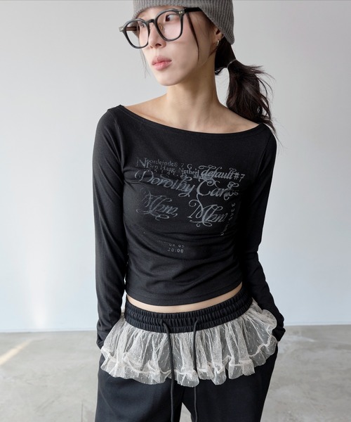 UNE MANSION（ユヌマンション）の「裾ストリングレイヤードドットレーススカート付きワイドシルエット スウェットパンツ（スウェットパンツ・レディース・グレー/ブラック/ベージュ・FREE）」の7枚目の写真