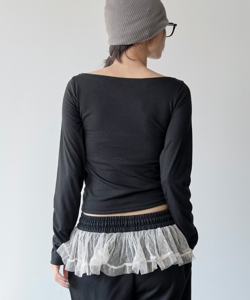 UNE MANSION（ユヌマンション）の「裾ストリングレイヤードドットレーススカート付きワイドシルエット スウェットパンツ（スウェットパンツ・レディース・グレー/ブラック/ベージュ・FREE）」の8枚目の写真