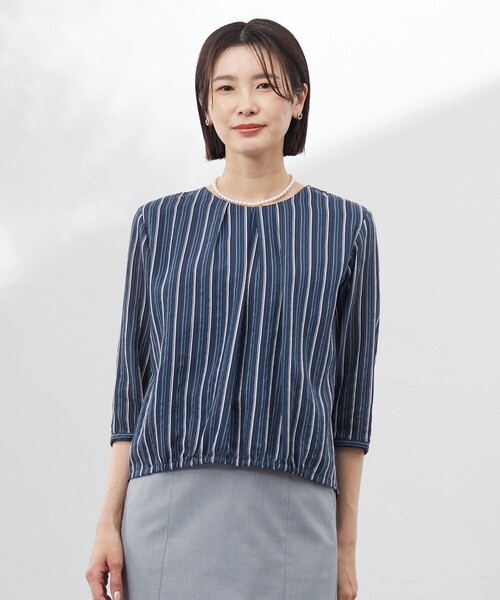 J.PRESS（ジェイプレス）の「【洗える】ランダムストライプ シアー プルオーバー カットソー（Tシャツ/カットソー・レディース・ネイビー系1/ライトグリーン系1/ホワイト系1・T15/T13）」の3枚目の写真