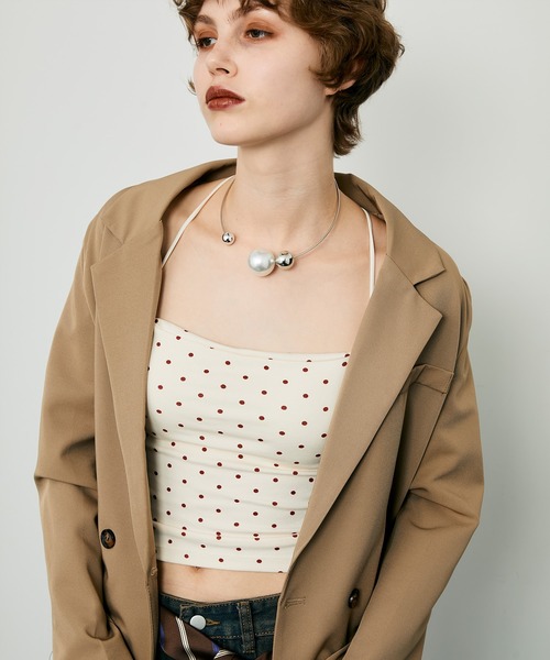 uyu.（ウユ）の「カップ付きT字ストラップデザインキャミソール（キャミソール・レディース・ドット/レッド/ブラック/ホワイト/グレー/グリーン・FREE）」の18枚目の写真