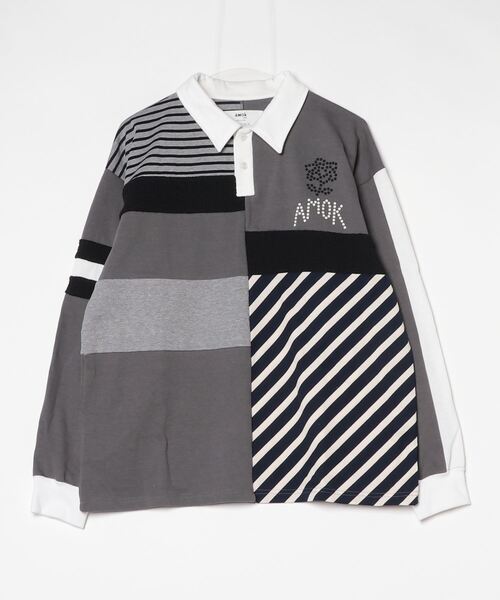 amok（アモク）の「amok /アモク/PATCHWORK POLO SHIRT（ポロシャツ・メンズ・グレー/ブルー・M/L）」の3枚目の写真