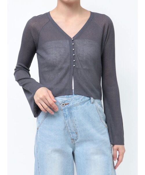 LAGUNAMOON（ラグナムーン）の「ミニパールボタンショートニットカーディガン（カーディガン/ボレロ・レディース・チャコールグレー/アイボリー/ピンク・FREE）」の19枚目の写真