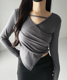 ※※【 3color 】ラインストラップギャザークロスレイヤードトップス / line strap gather cross layered Tops