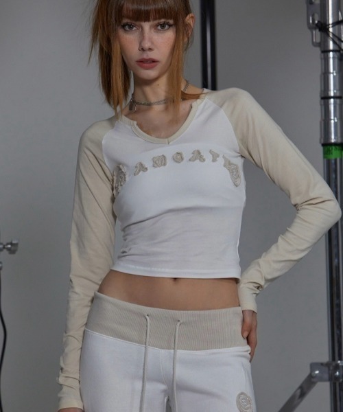 tシャツ 「GATELESS」V NECK CROPPED RAGLAN T-SHIRT レディース セール】【GATELESS】V NECK CROPPED RAGLAN T-SHIRT（Tシャツ