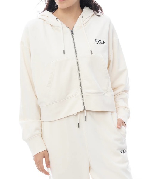RVCA(ルーカ)の「RVCA レディース RVCA CROPPED ZIP HOODIE パーカー 【2025年春夏モデル】/ルーカセットアップ対応ジップアップショート丈フードパーカー(パーカー・レディース・ホワイト系その他/ブラック・MEDIUM/SMALL)」の2枚目の写真
