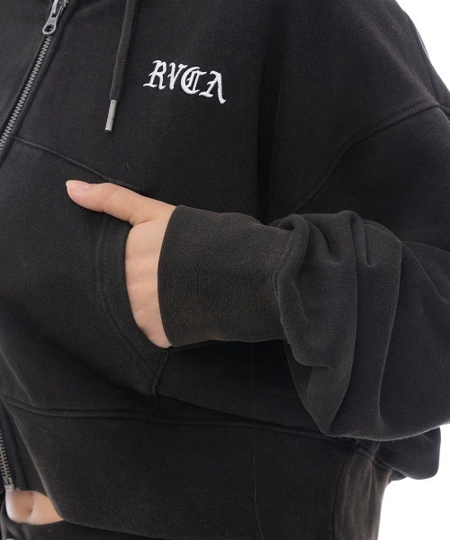 RVCA(ルーカ)の「RVCA レディース RVCA CROPPED ZIP HOODIE パーカー 【2025年春夏モデル】/ルーカセットアップ対応ジップアップショート丈フードパーカー(パーカー・レディース・ホワイト系その他/ブラック・MEDIUM/SMALL)」の3枚目の写真