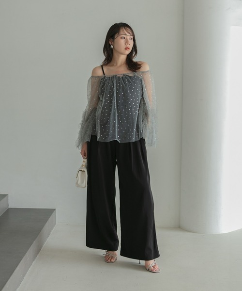 セール】【LEJA】ドットストーンオフショルIラインワンピースドレス