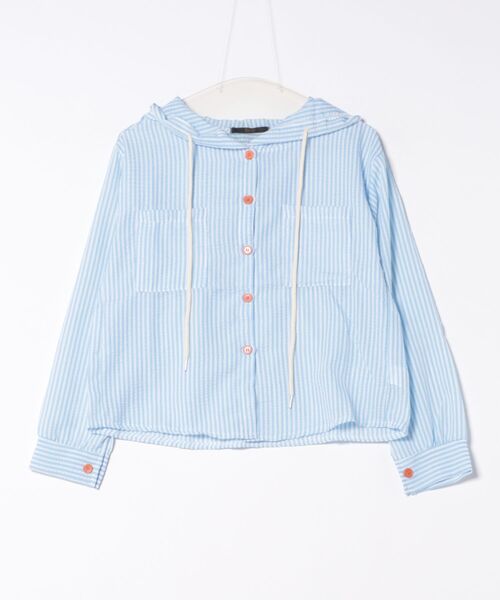 Ritzy(リッツィー)の「ストライプ柄 フード付きシャツ(シャツ/ブラウス・レディース・ホワイト/ブルー・M/L)」の5枚目の写真