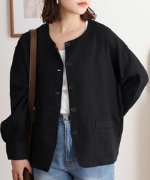 ubasoku（ウバソク）の「麻綿ﾃﾞﾆﾑクルーﾈｯｸスコッチ釦ブルゾン（シャツ/ブラウス）」