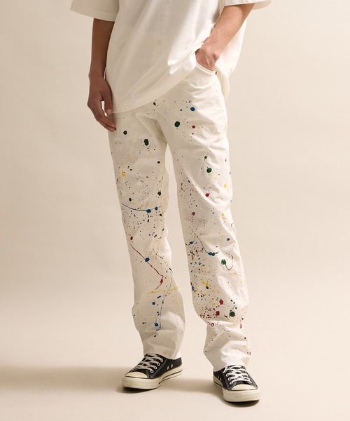 M!LK タペストリー HAND PAINTED CHAIN STITCH LOGO SLIM TAPERED PAINTER PANTS