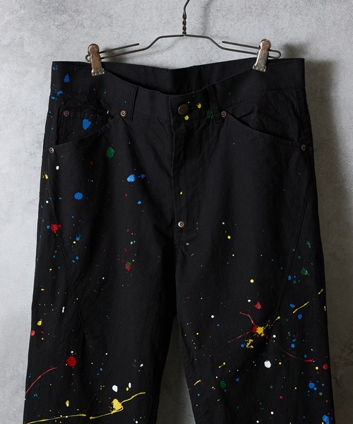 HAND PAINTED CHAIN STITCH LOGO SLIM TAPERED PAINTER PANTS