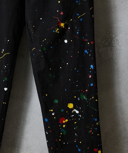 HAND PAINTED CHAIN STITCH LOGO SLIM TAPERED PAINTER PANTS / ハンド