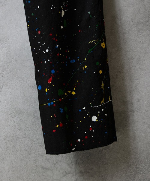 HAND PAINTED CHAIN STITCH LOGO SLIM TAPERED PAINTER PANTS