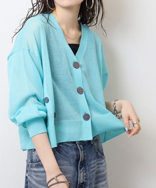 Anna Nicola(アンナニコラ)の「Anna Nicola でかボタンディテール シアーニットカーディガン長袖(カーディガン/ボレロ・レディース・ブラック/ターコイズブルー/ベージュ/グレイッシュベージュ・38)」の17枚目の写真