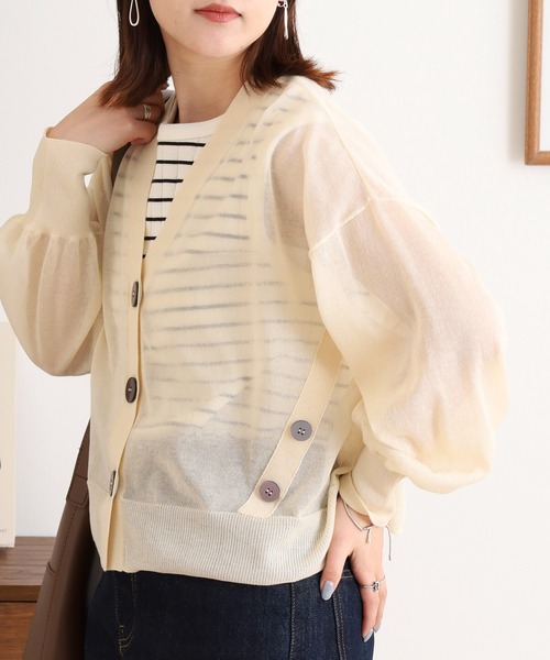 Anna Nicola(アンナニコラ)の「Anna Nicola でかボタンディテール シアーニットカーディガン長袖(カーディガン/ボレロ・レディース・ブラック/ターコイズブルー/ベージュ/グレイッシュベージュ・38)」の11枚目の写真