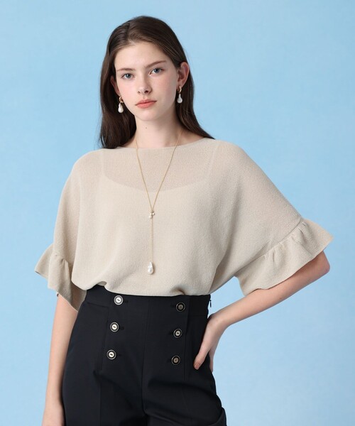 ANAYI（アナイ）の「和紙ガーターフリル袖プルオーバー（ニット/セーター・レディース・ホワイト/ホワイト系その他/ベージュ/ブルー・38/36）」の3枚目の写真