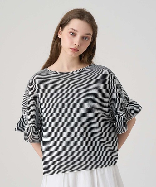 ANAYI（アナイ）の「和紙ガーターフリル袖プルオーバー（ニット/セーター・レディース・ホワイト/ホワイト系その他/ベージュ/ブルー・38/36）」の9枚目の写真