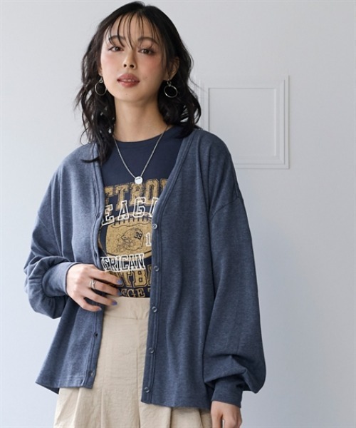 nissen（ニッセン）の「綿混うすカルⅤネックゆるシルエットカーディガン（UVカット・吸汗速乾・抗菌防臭・毛玉防止）＜大きいサイズ有＞（カーディガン/ボレロ・レディース・ブラック/オフホワイト/ネイビー/ラベンダー/イエロー・L～LL/S～Ｍ）」の3枚目の写真