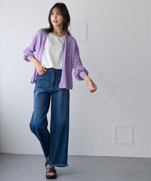 nissen（ニッセン）の「綿混うすカルⅤネックゆるシルエットカーディガン（UVカット・吸汗速乾・抗菌防臭・毛玉防止）＜大きいサイズ有＞（カーディガン/ボレロ・レディース・ブラック/オフホワイト/ネイビー/ラベンダー/イエロー・L～LL/S～Ｍ）」の14枚目の写真