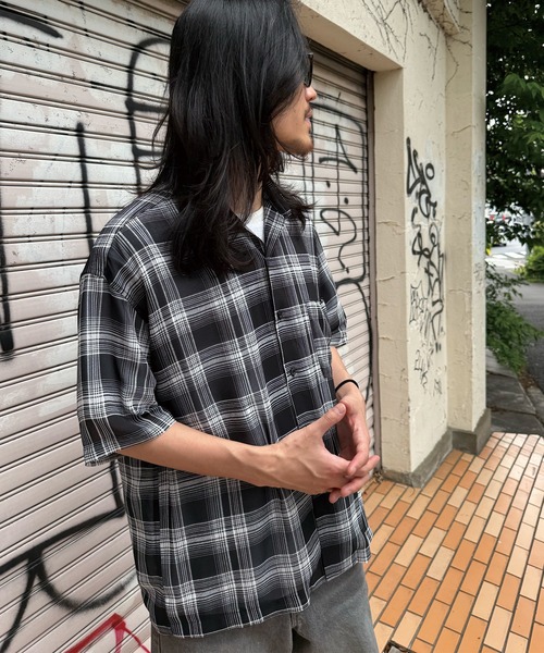 RATTLE TRAP(ラトルトラップ)の「ヴィンテージライク シアーレギュラーカラー半袖 チェックシャツ(シャツ/ブラウス・メンズ・ホワイト系その他/ブラック系その他・S/M/L/LL)」の5枚目の写真