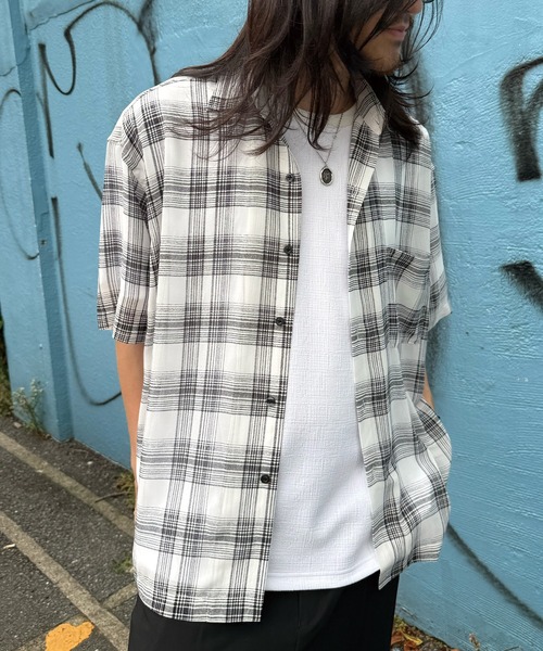 RATTLE TRAP(ラトルトラップ)の「ヴィンテージライク シアーレギュラーカラー半袖 チェックシャツ(シャツ/ブラウス・メンズ・ホワイト系その他/ブラック系その他・S/M/L/LL)」の8枚目の写真