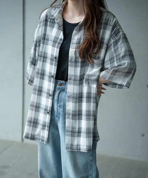 RATTLE TRAP(ラトルトラップ)の「ヴィンテージライク シアーレギュラーカラー半袖 チェックシャツ(シャツ/ブラウス・メンズ・ホワイト系その他/ブラック系その他・S/M/L/LL)」の11枚目の写真