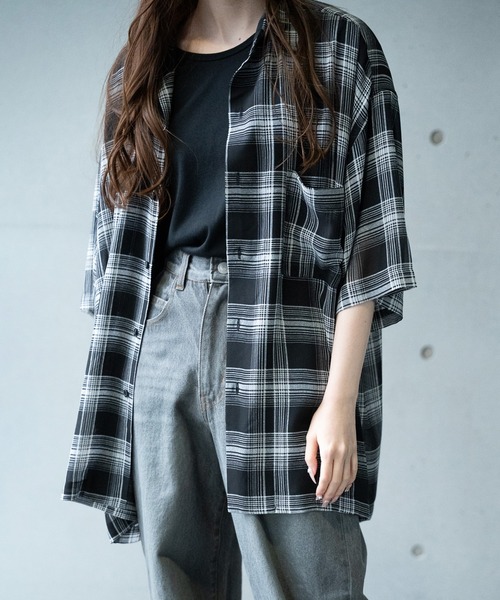 RATTLE TRAP(ラトルトラップ)の「ヴィンテージライク シアーレギュラーカラー半袖 チェックシャツ(シャツ/ブラウス・メンズ・ホワイト系その他/ブラック系その他・S/M/L/LL)」の20枚目の写真