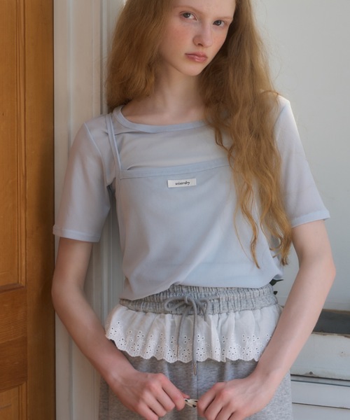 Birthday room(バースデイルーム)の「シアーキャミレイヤードT/sheer camisole layered t-shirt(Tシャツ/カットソー・レディース・サックスブルー/ネイビー/ピンク・FREE)」の9枚目の写真