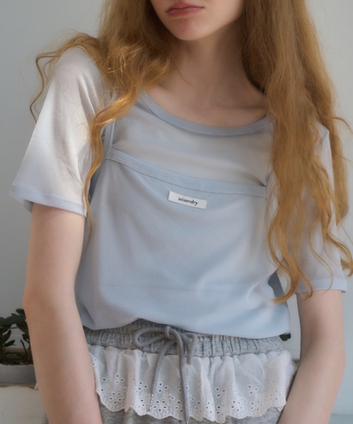 Birthday room(バースデイルーム)の「シアーキャミレイヤードT/sheer camisole layered t-shirt(Tシャツ/カットソー・レディース・サックスブルー/ネイビー/ピンク・FREE)」の12枚目の写真