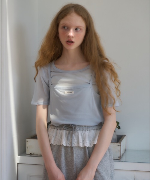 Birthday room(バースデイルーム)の「シアーキャミレイヤードT/sheer camisole layered t-shirt(Tシャツ/カットソー・レディース・サックスブルー/ネイビー/ピンク・FREE)」の15枚目の写真