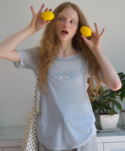Birthday room(バースデイルーム)の「シアーキャミレイヤードT/sheer camisole layered t-shirt(Tシャツ/カットソー・レディース・サックスブルー/ネイビー/ピンク・FREE)」の11枚目の写真