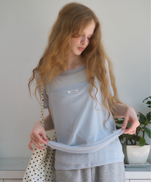 Birthday room(バースデイルーム)の「シアーキャミレイヤードT/sheer camisole layered t-shirt(Tシャツ/カットソー・レディース・サックスブルー/ネイビー/ピンク・FREE)」の17枚目の写真