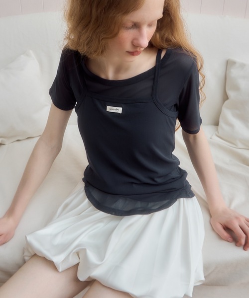 Birthday room(バースデイルーム)の「シアーキャミレイヤードT/sheer camisole layered t-shirt(Tシャツ/カットソー・レディース・サックスブルー/ネイビー/ピンク・FREE)」の6枚目の写真