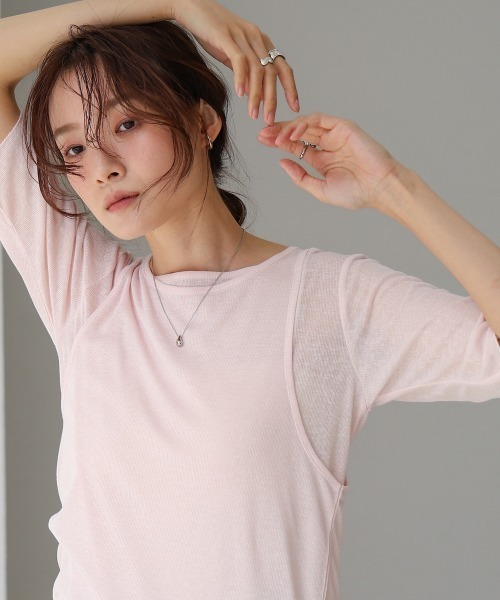 Bab(バブ)の「【2点セット】5分袖レイヤードセットシアーカットソー(Tシャツ/カットソー・レディース・ブラック/ライトブルー/オフホワイト/ピンク・FREE)」の4枚目の写真