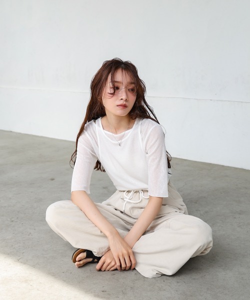 Bab(バブ)の「【2点セット】5分袖レイヤードセットシアーカットソー(Tシャツ/カットソー・レディース・ブラック/ライトブルー/オフホワイト/ピンク・FREE)」の22枚目の写真