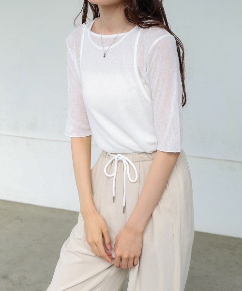 Bab(バブ)の「【2点セット】5分袖レイヤードセットシアーカットソー(Tシャツ/カットソー・レディース・ブラック/ライトブルー/オフホワイト/ピンク・FREE)」の20枚目の写真