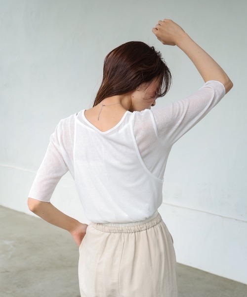 Bab(バブ)の「【2点セット】5分袖レイヤードセットシアーカットソー(Tシャツ/カットソー・レディース・ブラック/ライトブルー/オフホワイト/ピンク・FREE)」の18枚目の写真