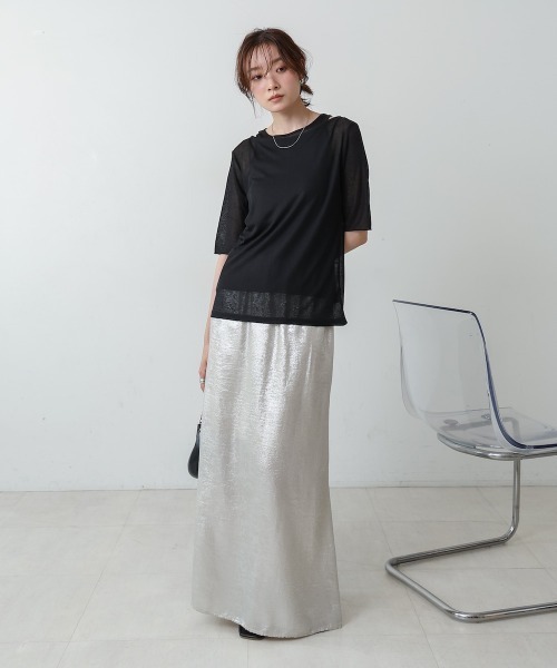 Bab(バブ)の「【2点セット】5分袖レイヤードセットシアーカットソー(Tシャツ/カットソー・レディース・ブラック/ライトブルー/オフホワイト/ピンク・FREE)」の16枚目の写真
