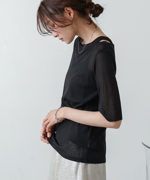 Bab(バブ)の「【2点セット】5分袖レイヤードセットシアーカットソー(Tシャツ/カットソー・レディース・ブラック/ライトブルー/オフホワイト/ピンク・FREE)」の11枚目の写真
