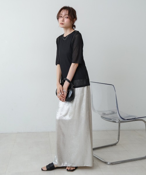 Bab(バブ)の「【2点セット】5分袖レイヤードセットシアーカットソー(Tシャツ/カットソー・レディース・ブラック/ライトブルー/オフホワイト/ピンク・FREE)」の10枚目の写真