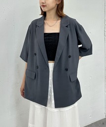 ハーフスリーブ麻調テーラードジャケット