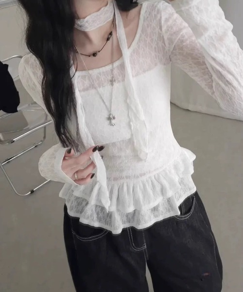 VIBGYOR（ヴィブジョー）の「【LAMPOON】ストールセットレースフリルブラウス（シャツ/ブラウス・レディース・アイボリー/ホワイト・MEDIUM/LARGE/SMALL）」の17枚目の写真