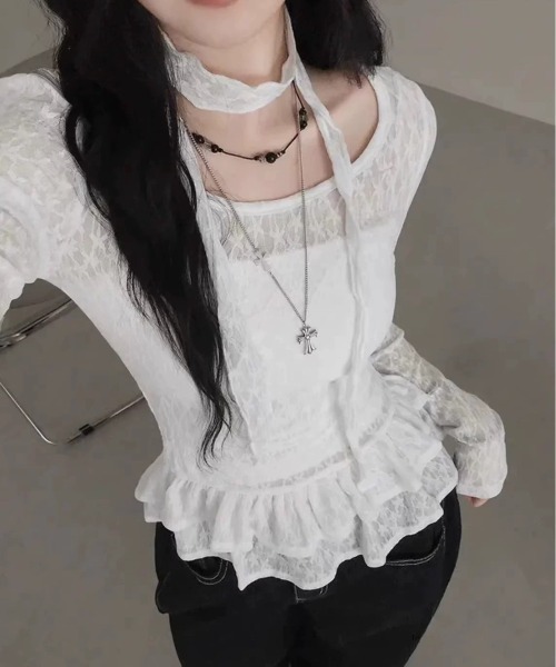 VIBGYOR（ヴィブジョー）の「【LAMPOON】ストールセットレースフリルブラウス（シャツ/ブラウス・レディース・アイボリー/ホワイト・MEDIUM/LARGE/SMALL）」の18枚目の写真