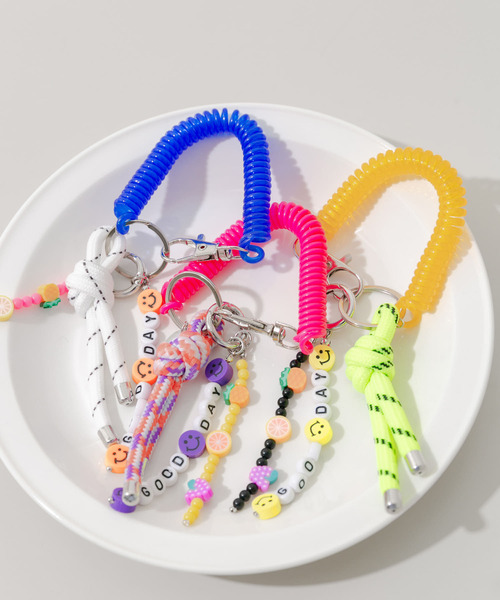 LaCoquefrancaise カラフルチェーンキーホルダー パラコード キーチェーン キーホルダー フラワー チェコビーズ