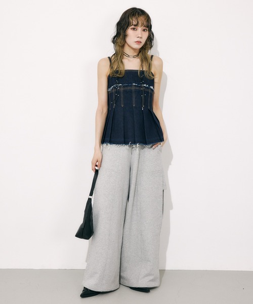 キャミソール PLEATS DENIM CAMI TOPS プリーツ デニム キャミ トップス SLY キャミソール PLEATS DENIM CAMI TOPS プリーツ デニム