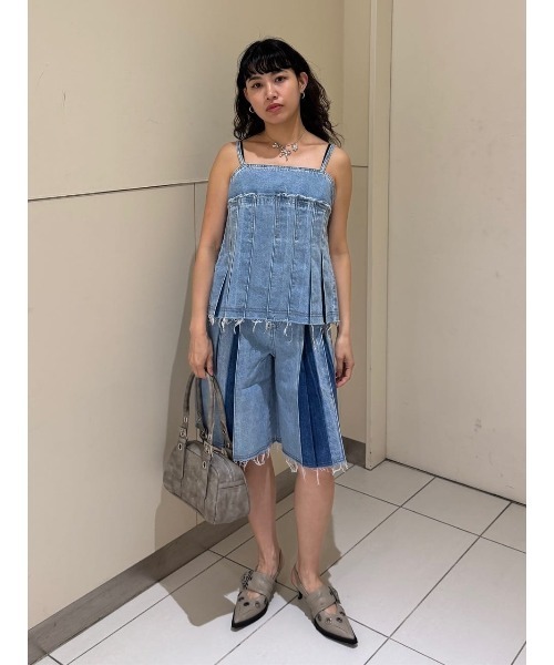 セール】PLEATS DENIM CAMI TOPS プリーツ デニム キャミ