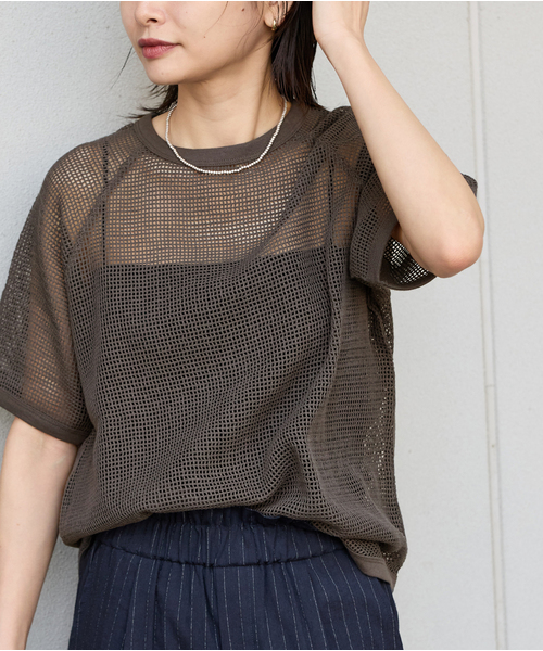 JOURNAL STANDARD(ジャーナルスタンダード)の「メッシュ TEE(Tシャツ/カットソー・レディース・ベージュ/ブラック系その他・FREE)」の7枚目の写真