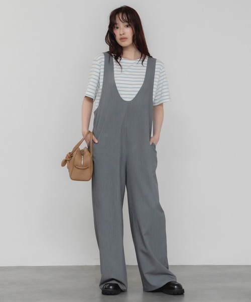 HEILIS(ヘイリス)の「【Original】Uネックオールインワン/サロペット ロンパース 夏服 春服 秋服 ロング丈 フルレングス オーバーサイズ カジュアル ノームコア リラックス レイヤード 韓国(サロペット/オーバーオール・レディース・グレー/ブラック/ネイビー・FREE)」の13枚目の写真