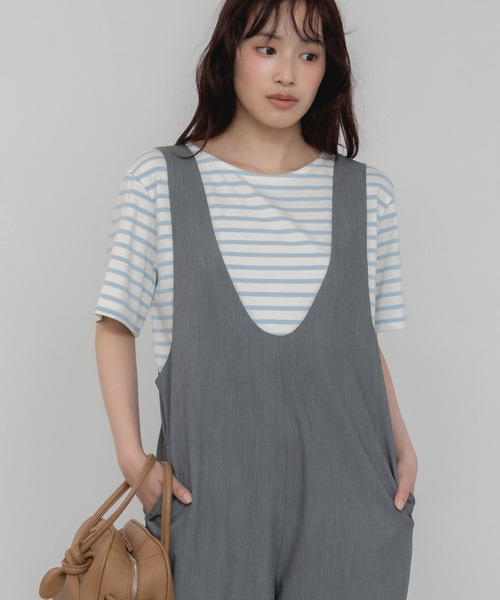 HEILIS(ヘイリス)の「【Original】Uネックオールインワン/サロペット ロンパース 夏服 春服 秋服 ロング丈 フルレングス オーバーサイズ カジュアル ノームコア リラックス レイヤード 韓国(サロペット/オーバーオール・レディース・グレー/ブラック/ネイビー・FREE)」の16枚目の写真